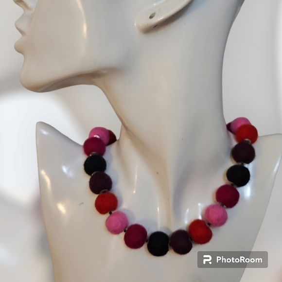 3/$30 Multi-Color Felt Pom Pom Adjustable Necklace - Picture 1 of 6